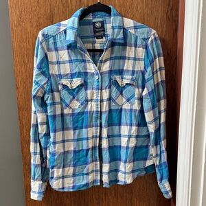 American Eagle Outfitters Blue and Cream Plaid Shirt